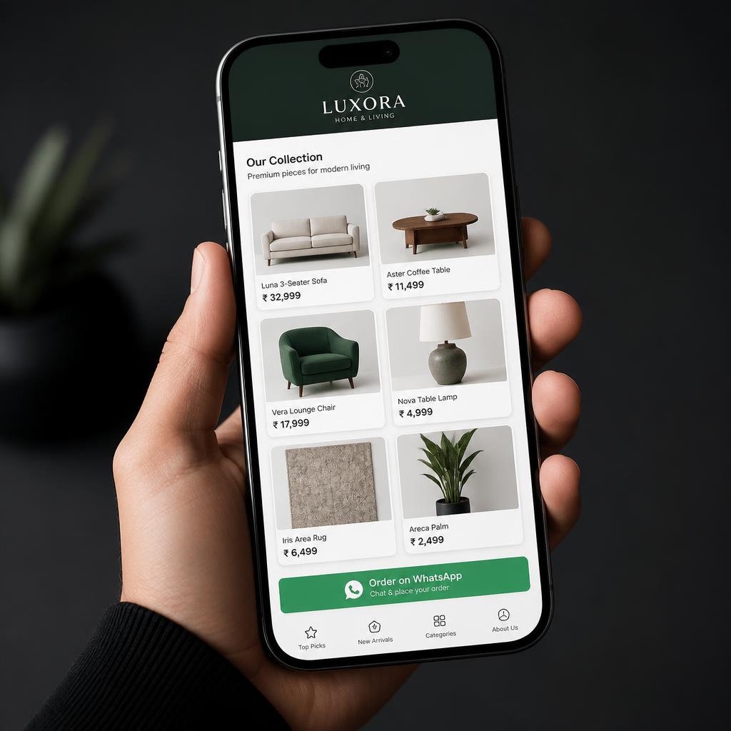 Catálogo digital aberto no celular com botão de pedido pelo WhatsApp